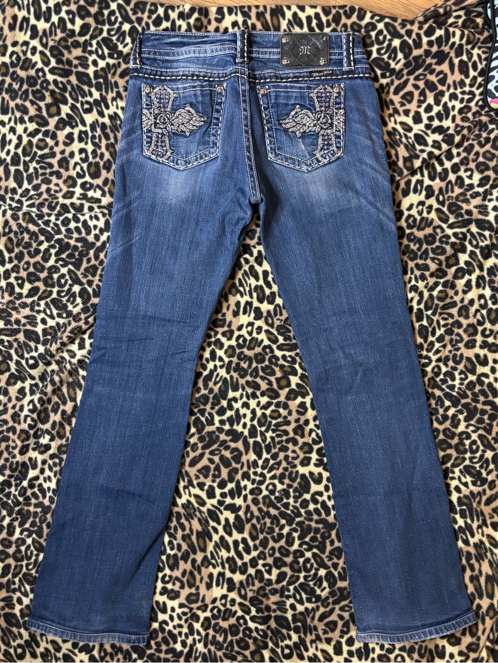 Y2K mcbling Miss Me Dark Blue Rhinestone Embellished low rise Bootcut Jeans
